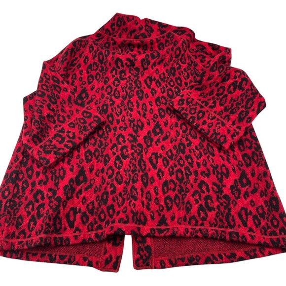 Ruby Rd. Woman Red & Black Leopard Print Wool Cardigan Jacket 1X Button - Picture 6 of 6